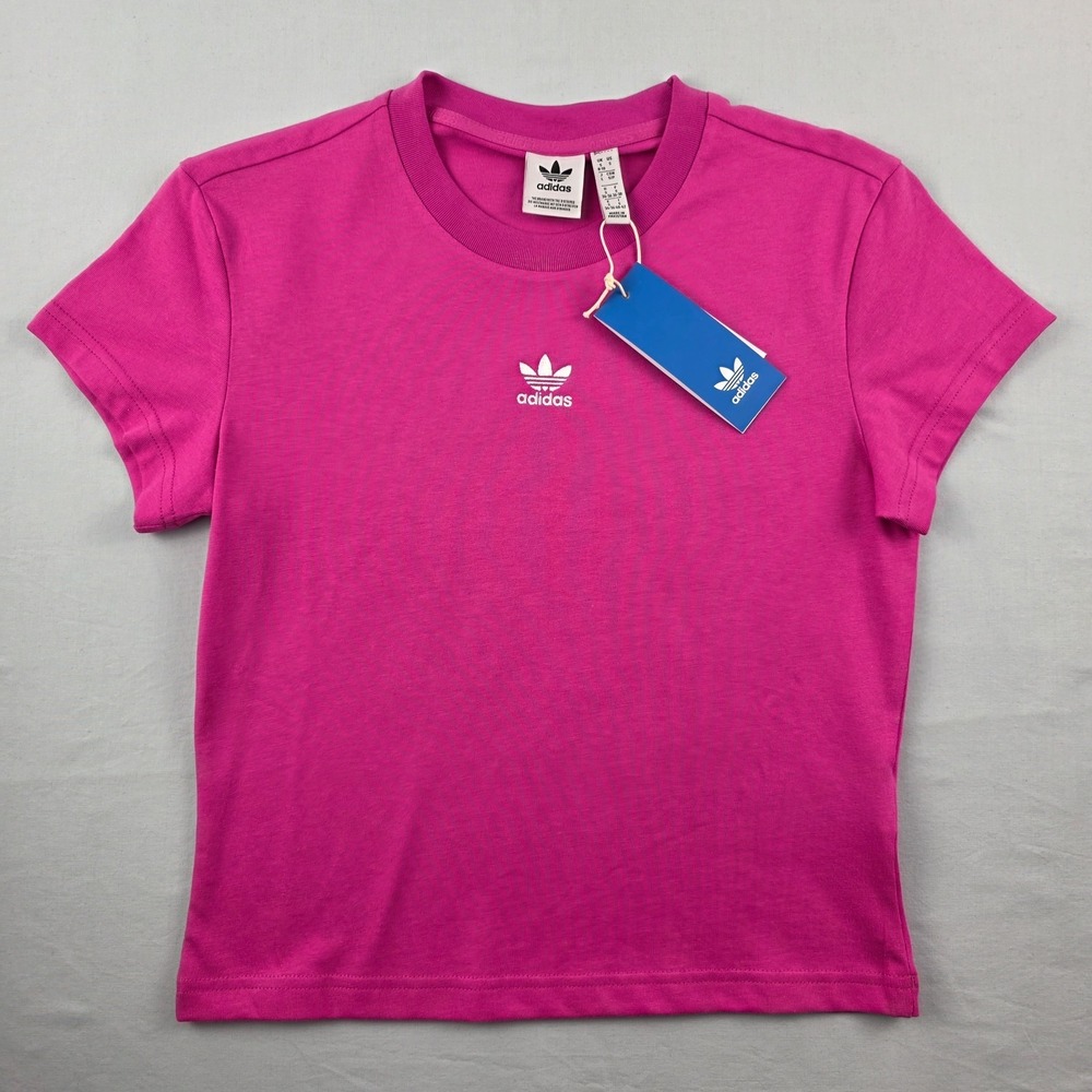 New Women's Adidas Essentials Slim T-Shirt Size Small Slim Originals Tee Pink